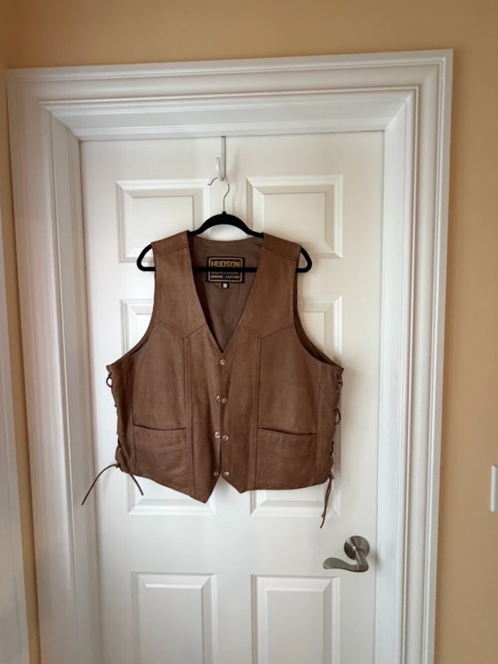 Hudson Leather Vintage Motorcycle Vest Brown Tan Side Lace Western Biker 50 - Picture 4 of 8